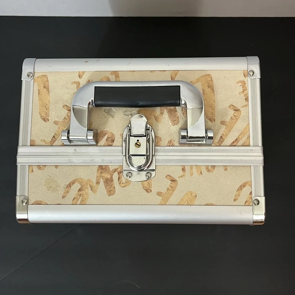 JoliGrace Beige Love Makeup Case Cosmetic Organizer Jewelry Traincase